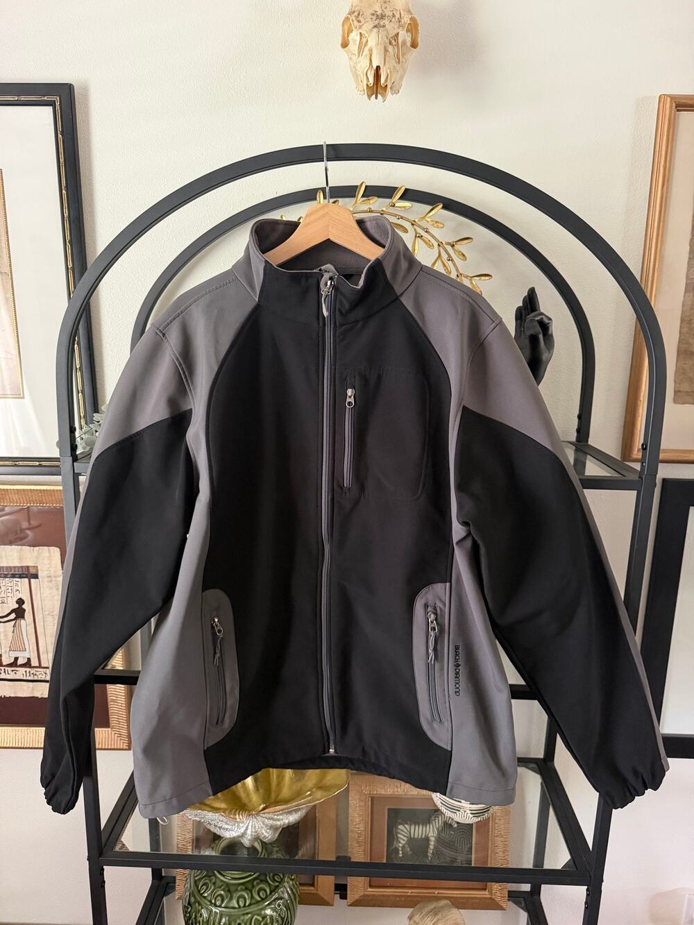 Black Diamond Softshell Jacket Mens XL Black Gray Fleece YKK Outdoor Hiking